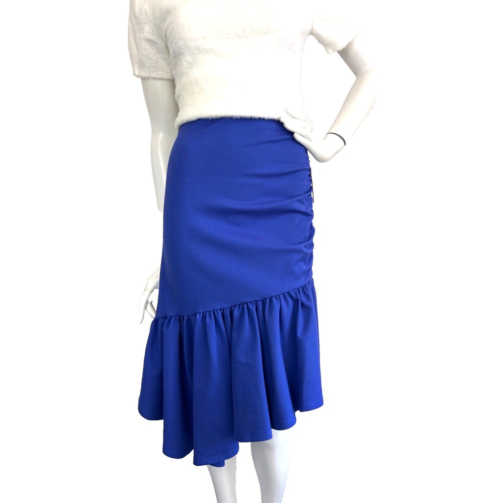 Maeve by Anthropologie Royal Blue Slim Flounced Skirt Ruffle Asymmetric XS NWT